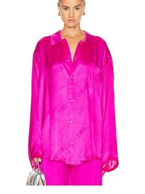 Balenciaga Hot Pink Satin Button-Up Blouse